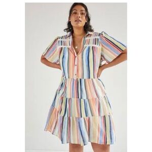 Anthropologie Georgina Tiered Colorful Striped Shirt Dress
